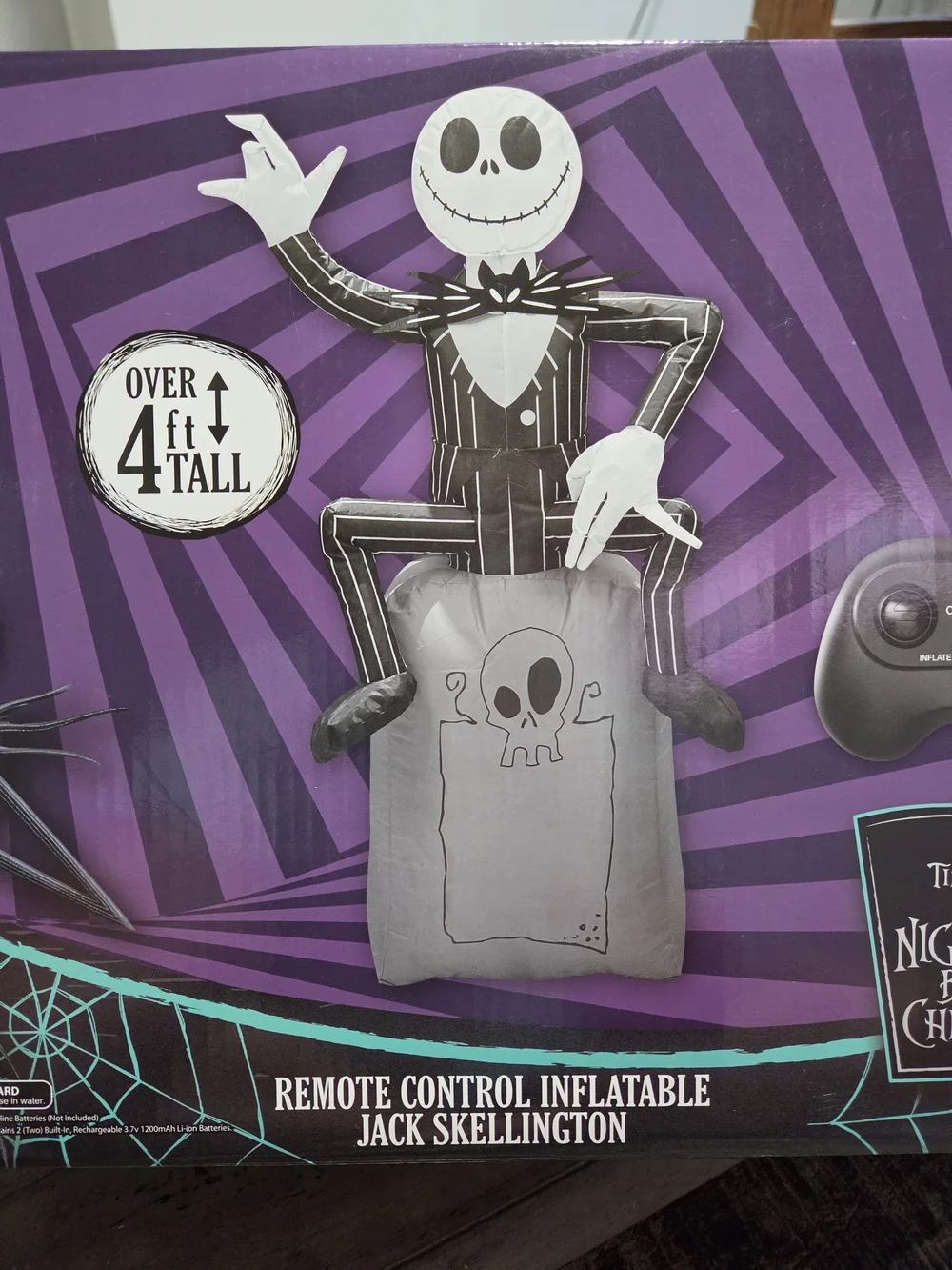 New Inflatable Jack Skellington Remote Control Decoration - Black, White, Gray